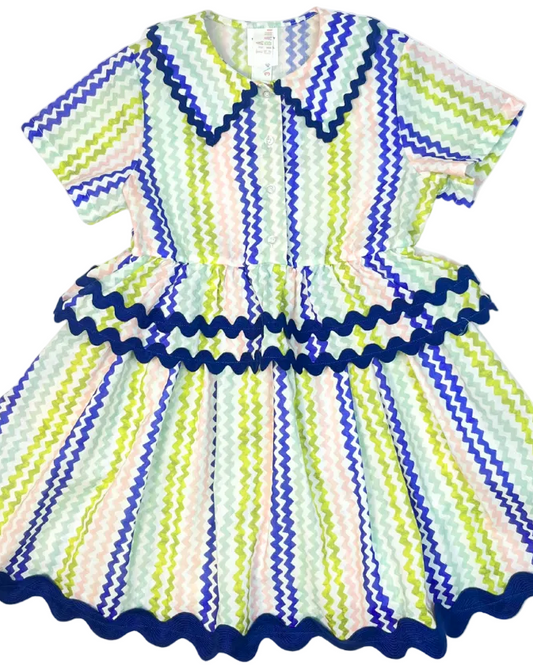 Ric Rac Shirt Dress - Aqua Mix
