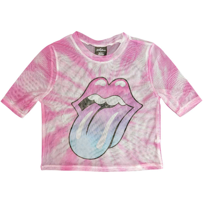 Rolling Stones Crop Top - Pink Gradient Tongue (MESH) Rock Off