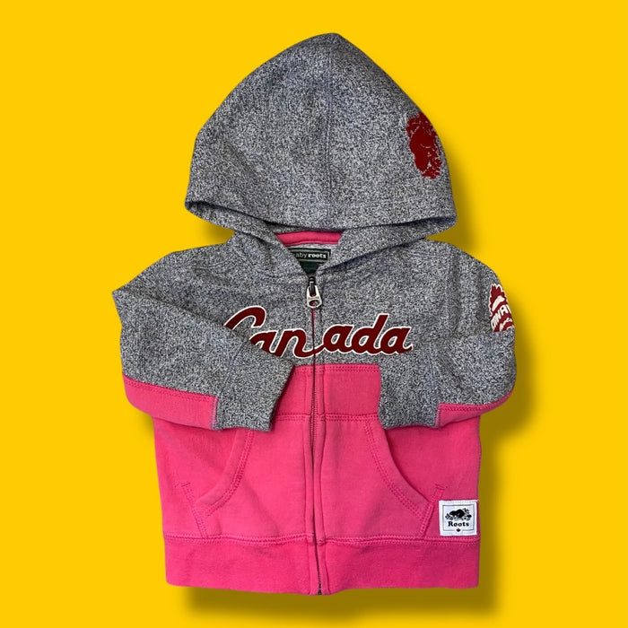 roots pink zip hoodie 3-6m