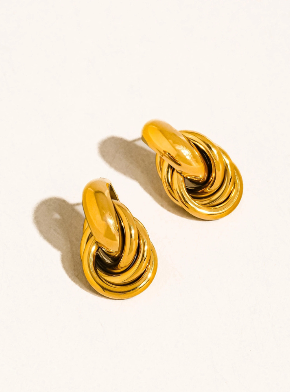 Rosavine 18K Gold Non-Tarnish Knot Hoop Earrings