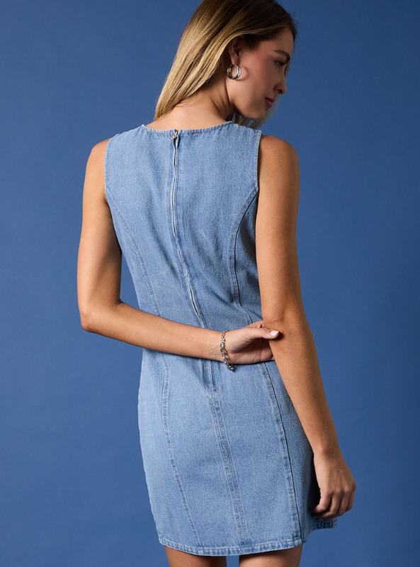 Round Neck Fitted Denim Mini Dress