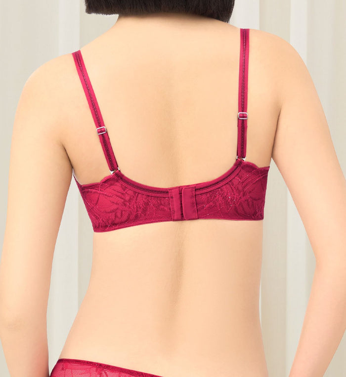 Shimmer Lace Wired Push Up Deep V Bra - ROSSO MASAI
