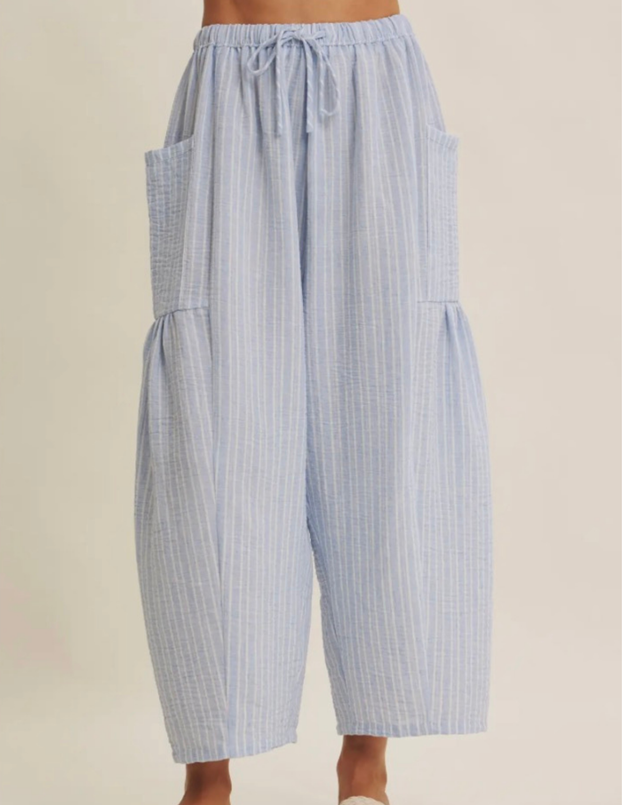 Slow Mornings Stripe Billowy Pants- Light Blue