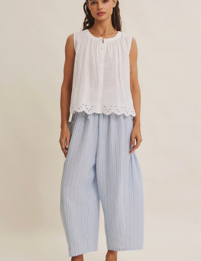 Slow Mornings Stripe Billowy Pants- Light Blue
