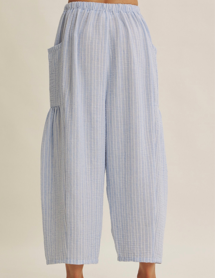 Slow Mornings Stripe Billowy Pants- Light Blue