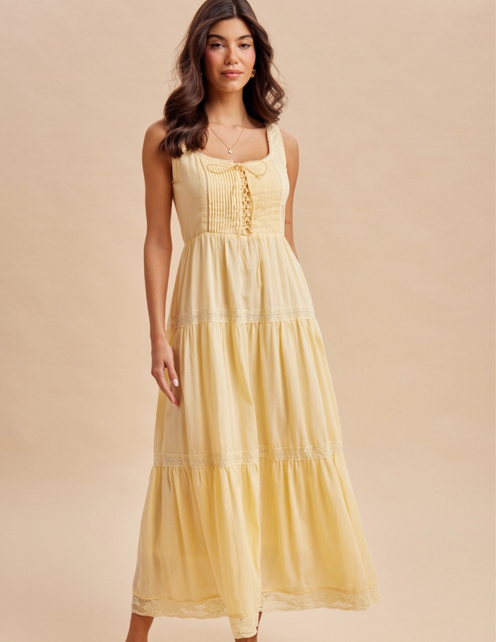 Spring Cotton Maxi Dress- Lemon