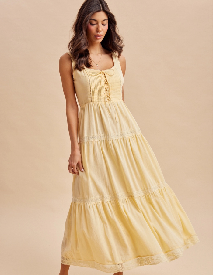 Spring Cotton Maxi Dress- Lemon