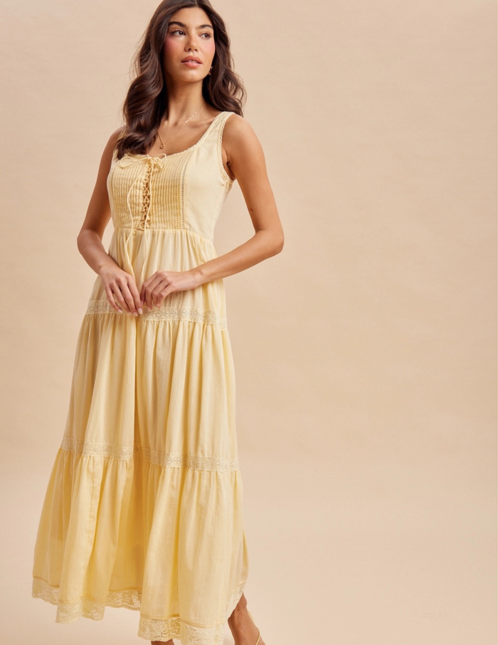 Spring Cotton Maxi Dress- Lemon
