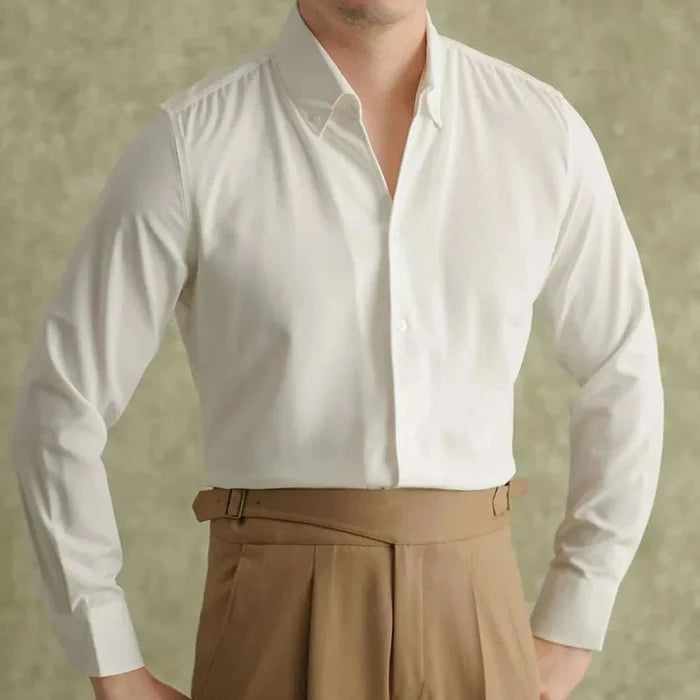 Spring pointer collar long sleeve shirt - AntoniosClothing - White