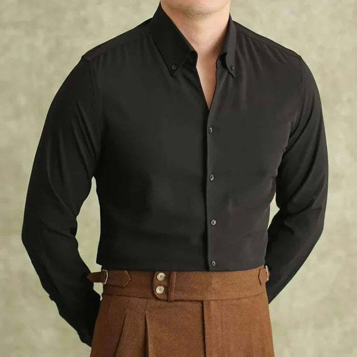 Spring pointer collar long sleeve shirt - AntoniosClothing - Black
