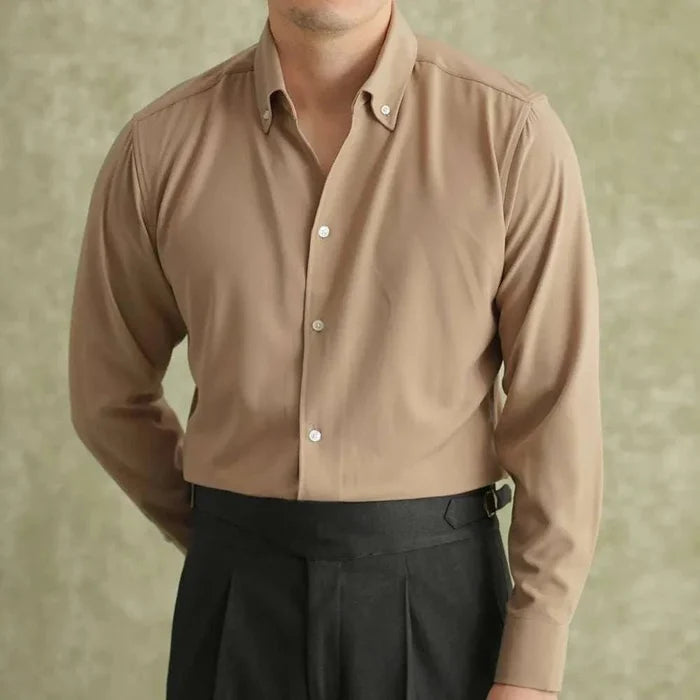 Spring pointer collar long sleeve shirt - AntoniosClothing - Khaki