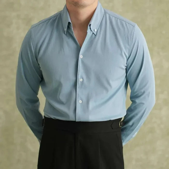 Spring pointer collar long sleeve shirt - AntoniosClothing - Light blue