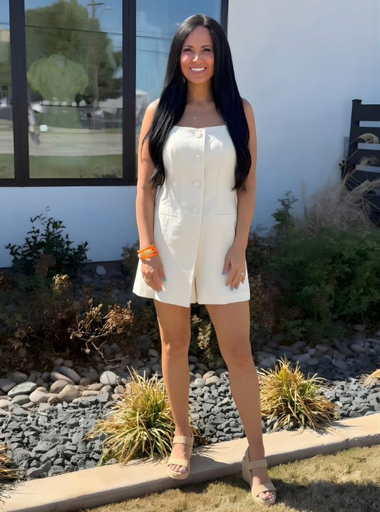 Square Neck Romper- White