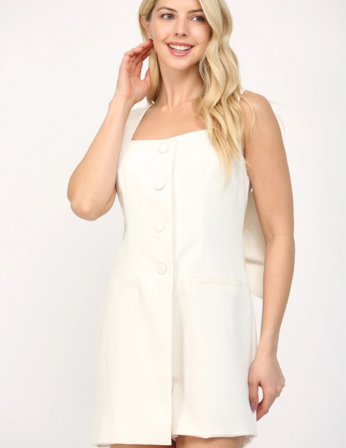 Square Neck Romper- White
