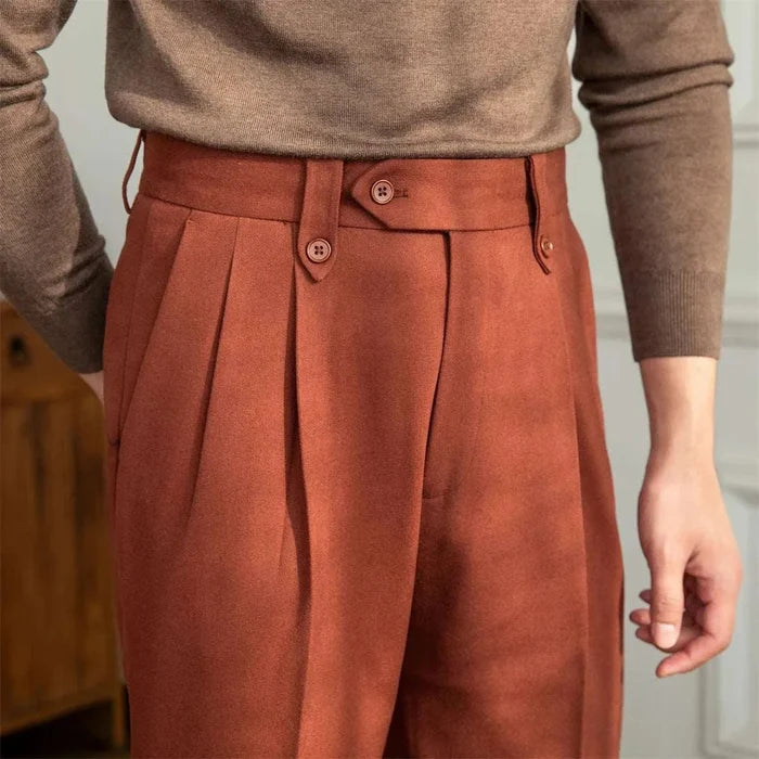 Straight high-waist casual trousers - AntoniosClothing - Coral red