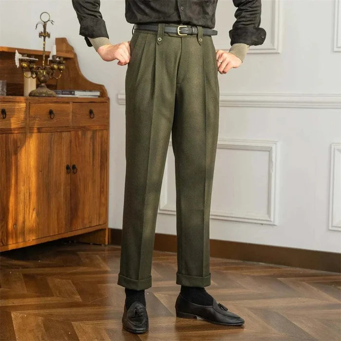 Straight high-waist casual trousers - AntoniosClothing - Dark green