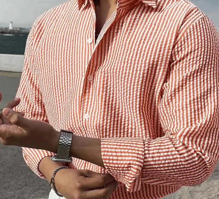 Streetwear summer long-sleeve shirt with stripes - AntoniosClothing - Blue