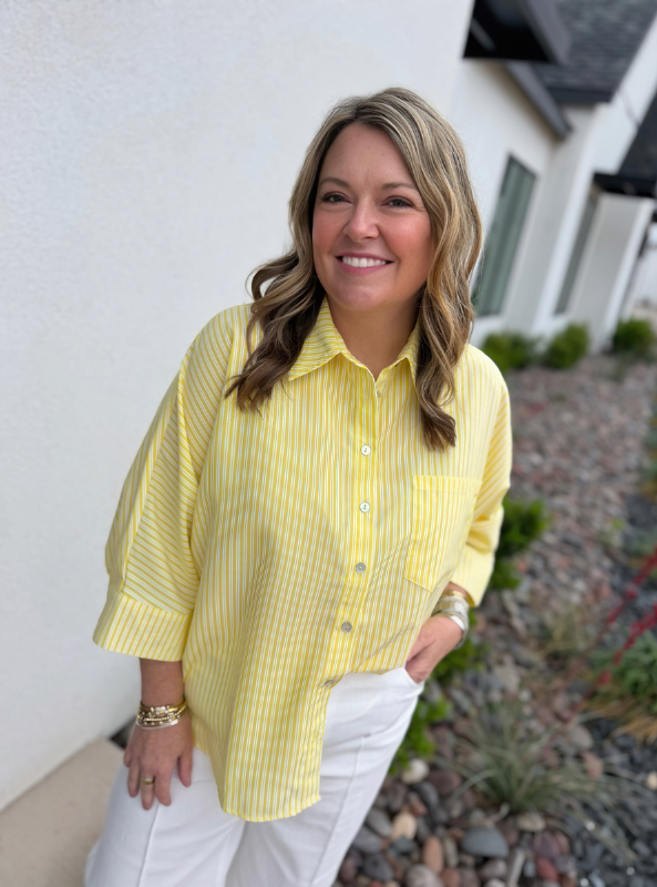 Stripe Elbow-Length Dolman Top- Lemon