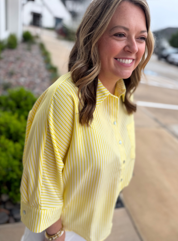 Stripe Elbow-Length Dolman Top- Lemon