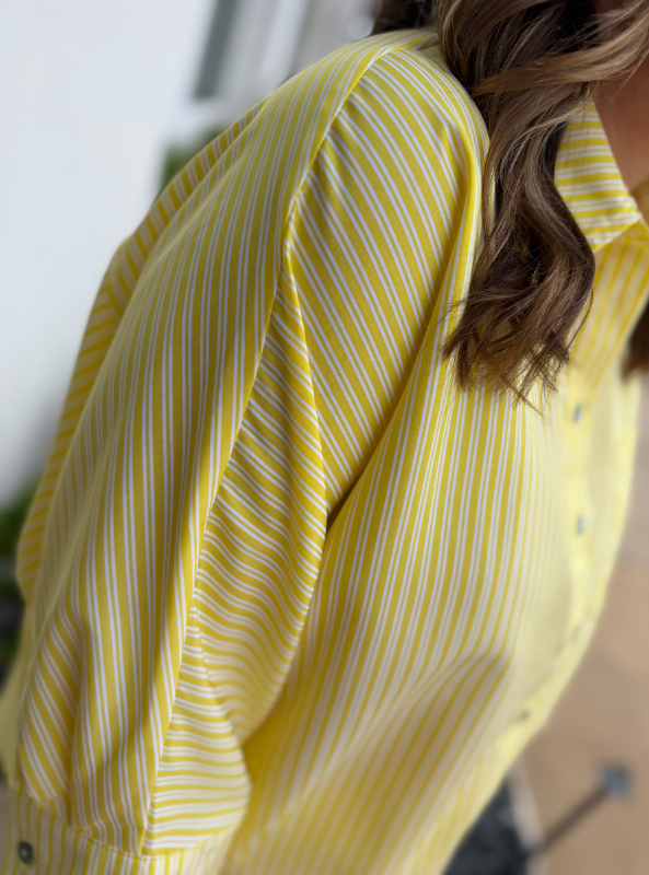 Stripe Elbow-Length Dolman Top- Lemon