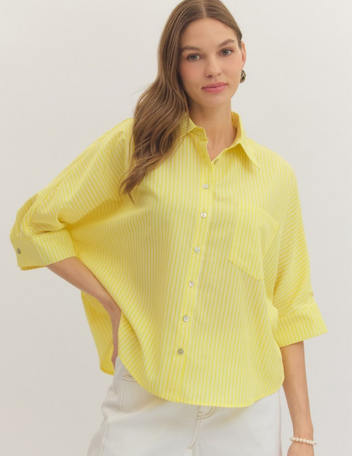 Stripe Elbow-Length Dolman Top- Lemon