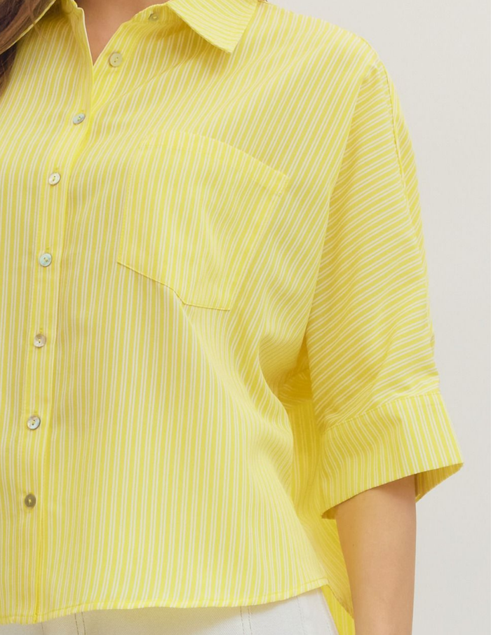 Stripe Elbow-Length Dolman Top- Lemon