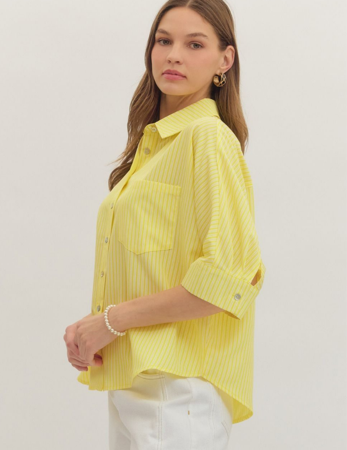 Stripe Elbow-Length Dolman Top- Lemon