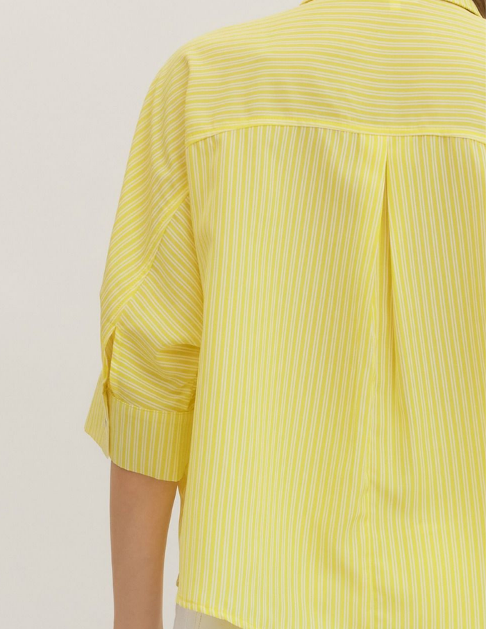 Stripe Elbow-Length Dolman Top- Lemon