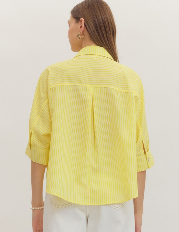 Stripe Elbow-Length Dolman Top- Lemon