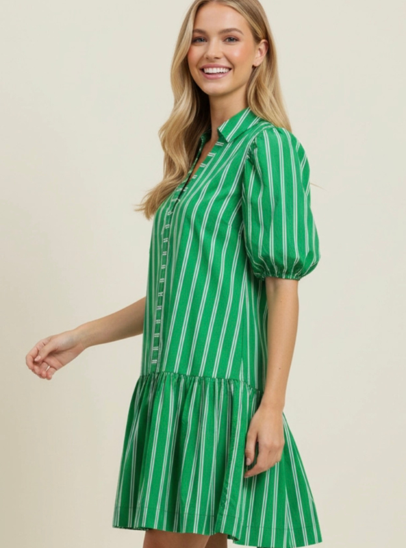 Stripe Puffed Sleeve Mini Dress