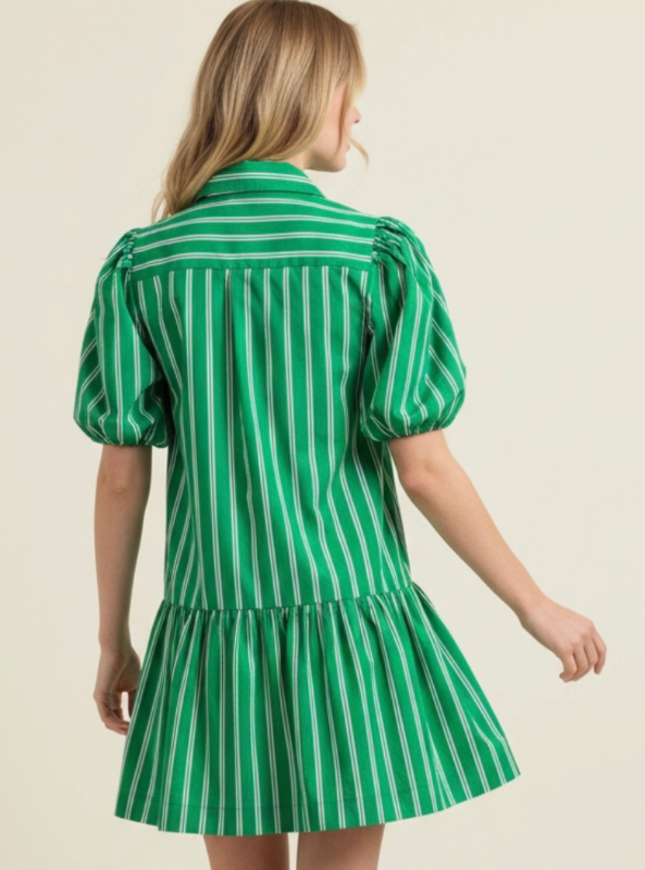 Stripe Puffed Sleeve Mini Dress