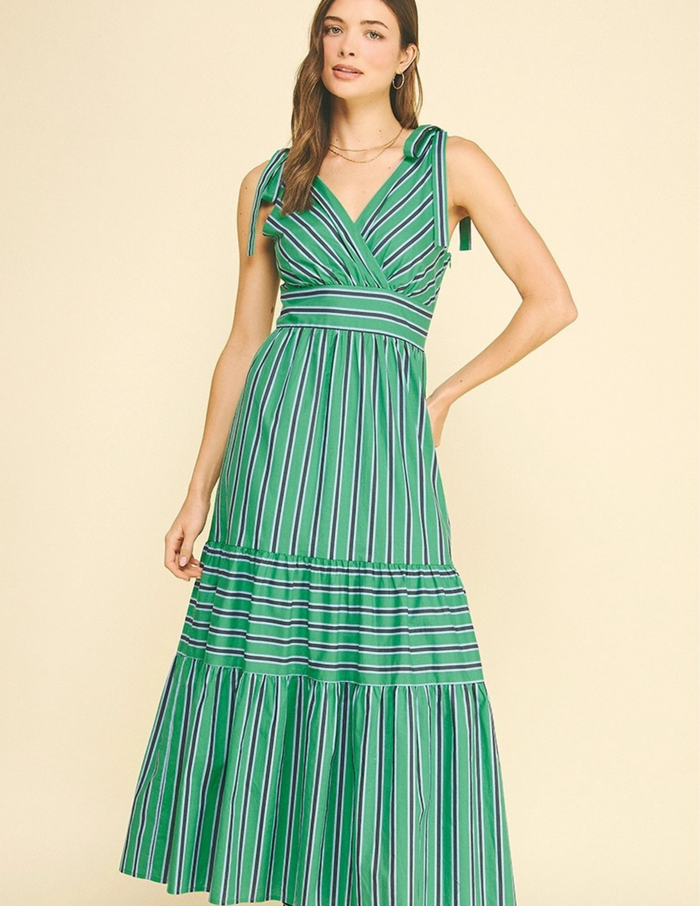 Stripe Tiered Maxi Dress- Green