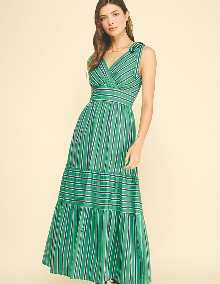 Stripe Tiered Maxi Dress- Green