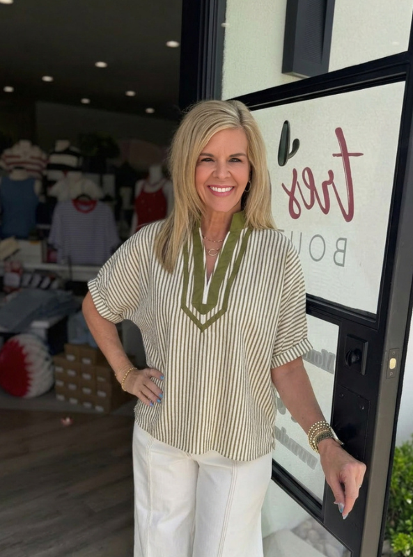 Striped Dolman Sleeve Top- Olive