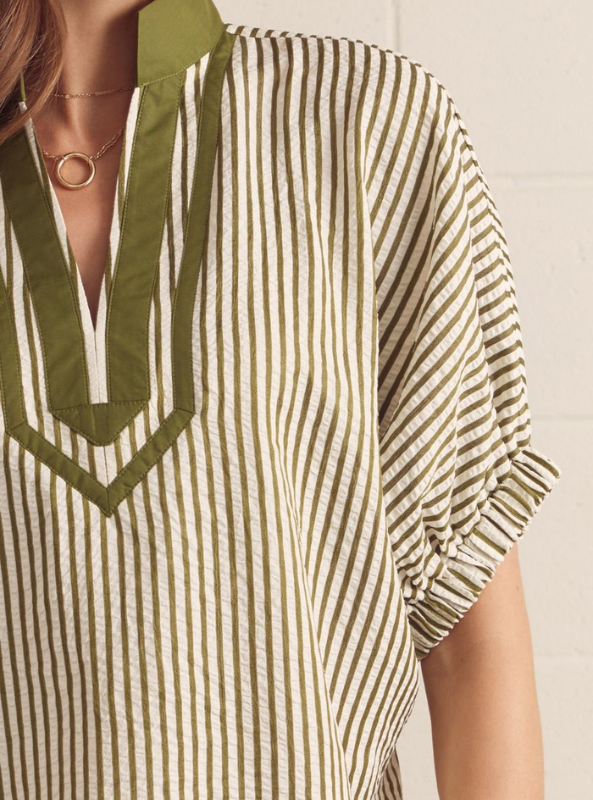 Striped Dolman Sleeve Top- Olive