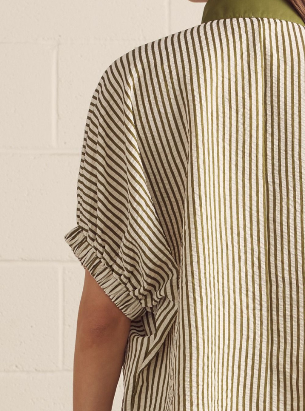 Striped Dolman Sleeve Top- Olive