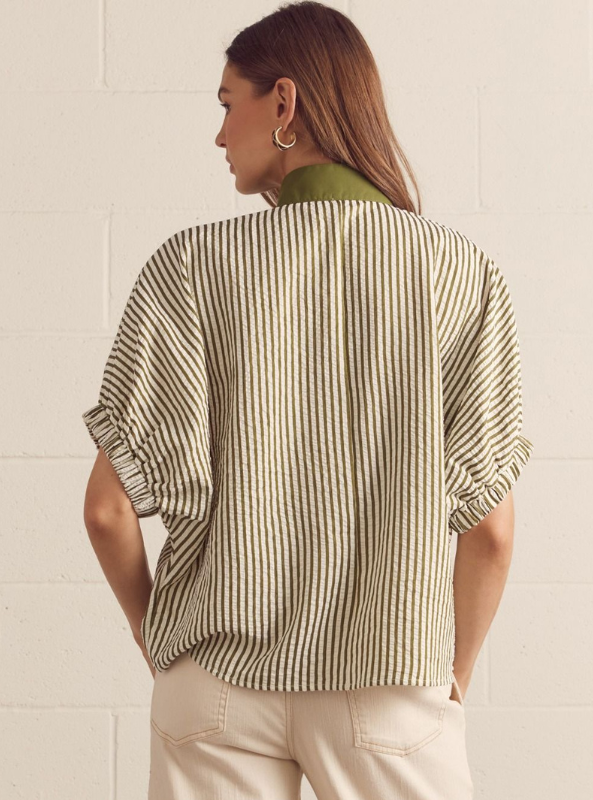 Striped Dolman Sleeve Top- Olive