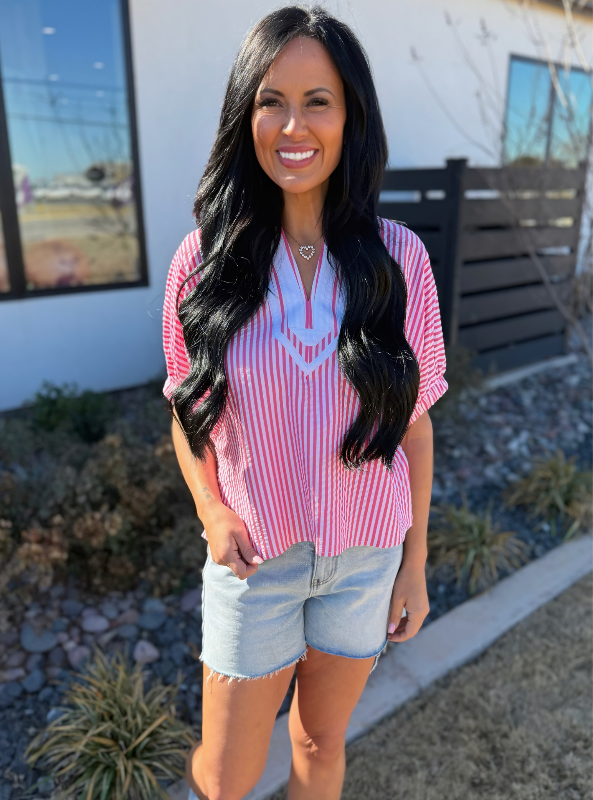 Striped Dolman Sleeve Top- Pink