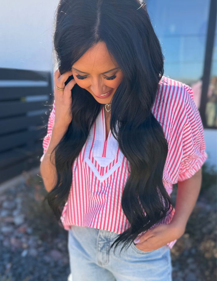 Striped Dolman Sleeve Top- Pink