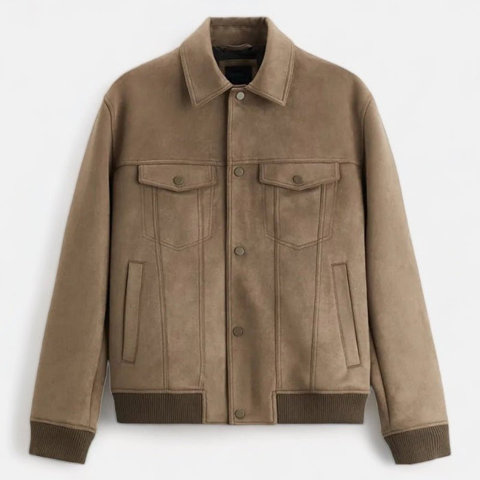 Suede Polo Jacket - AntoniosClothing - Gray