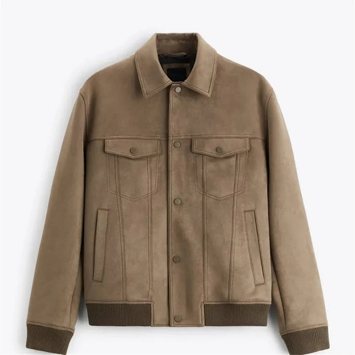 Suede Polo Jacket - AntoniosClothing - Gray