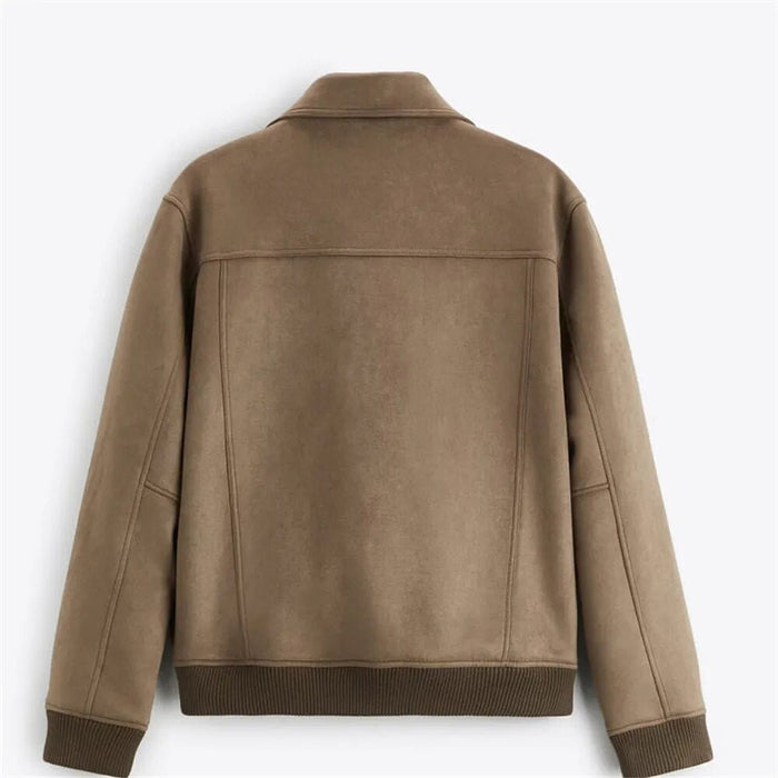 Suede Polo Jacket - AntoniosClothing - Gray