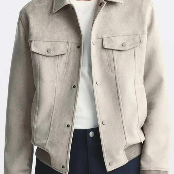 Suede Polo Jacket - AntoniosClothing - Gray