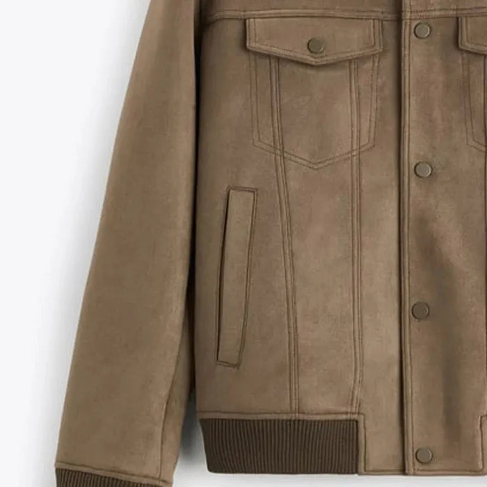Suede Polo Jacket - AntoniosClothing - Gray