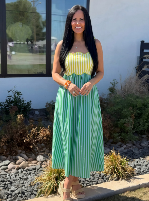 Summer Scallop Neckline Midi Dress