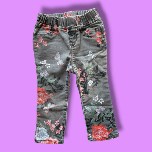Tan Floral Gap Denim, 18-24m