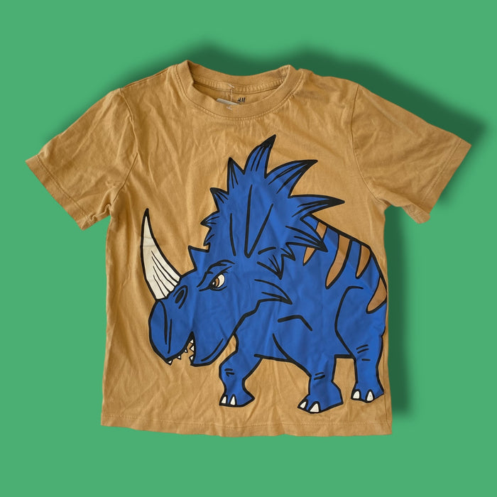 tan h&m dino shirt, 4-6y