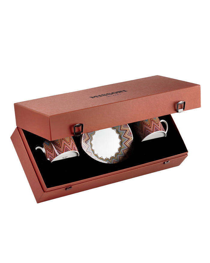 Tea Cup & Saucer ZIG ZAG Set of 2 in Luxury Box Jarris 156 diam. 3.3", H 2.3", cap. 7.5 oz, Saucer diam. 6"
