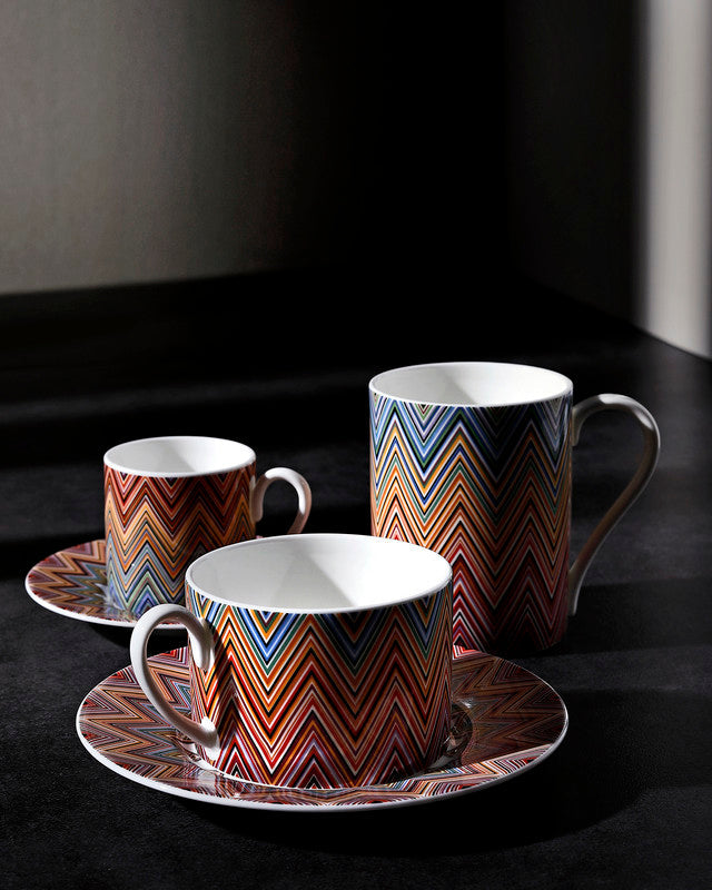 Tea Cup & Saucer ZIG ZAG Set of 2 in Luxury Box Jarris 156 diam. 3.3", H 2.3", cap. 7.5 oz, Saucer diam. 6"