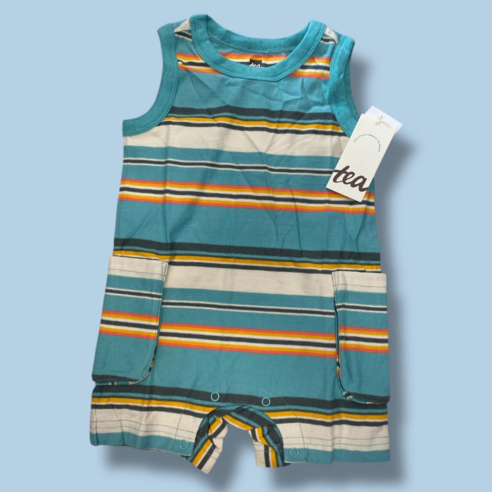 tea striped romper 6-9m  nwt